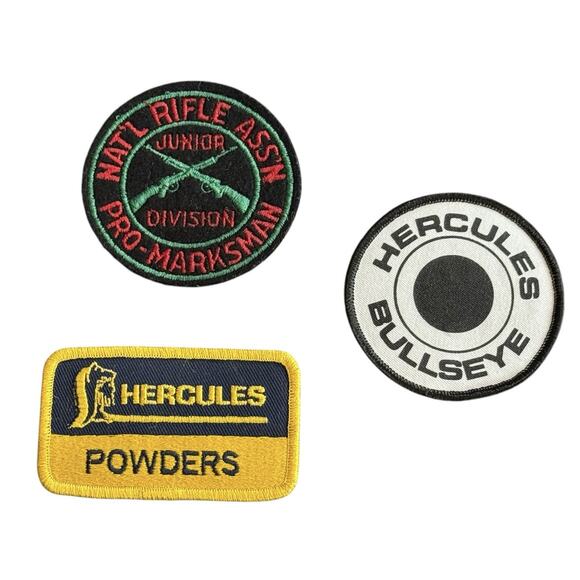 VTG Hercules Bullseye Powders NRA Pro-Marksman Firearms Ammo Sew On Patches (3) - Picture 1 of 11